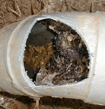 Accumulation de débris obstruant l’intérieur d’un tuyau